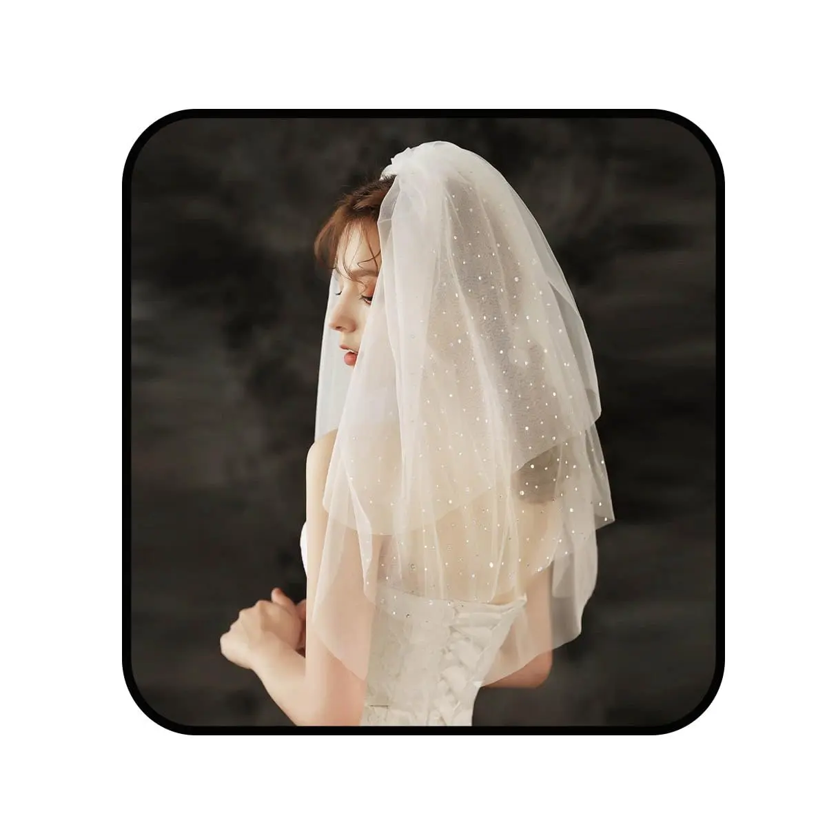 Aularso Ivory Wedding Veil 3-Tier Bridal Veil for Women | Short Elegant Bridal Accessory - main product image