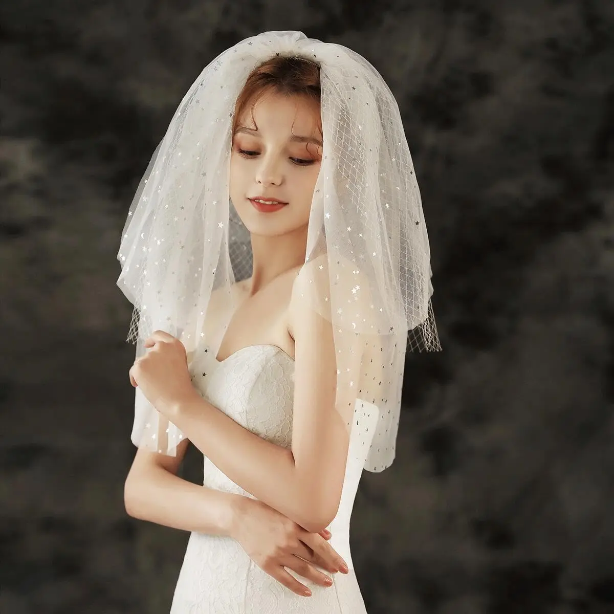 Aularso Ivory Wedding Veil 3-Tier Bridal Veil for Women | Short Elegant Bridal Accessory - view 6