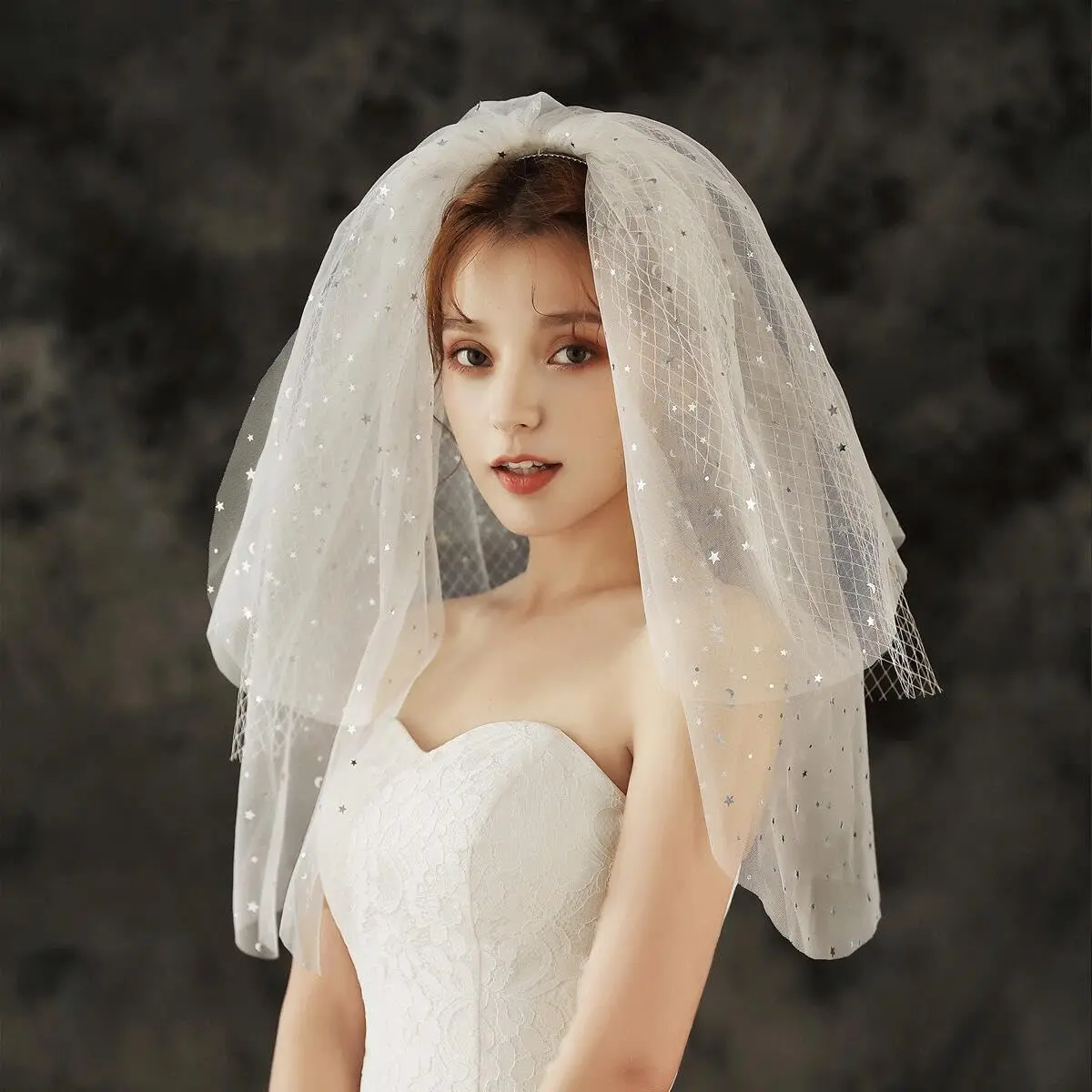 Aularso Ivory Wedding Veil 3-Tier Bridal Veil for Women | Short Elegant Bridal Accessory - view 7