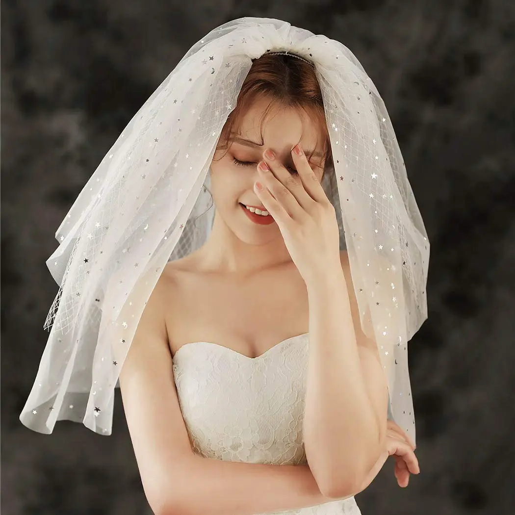 Aularso Ivory Wedding Veil 3-Tier Bridal Veil for Women | Short Elegant Bridal Accessory - view 4