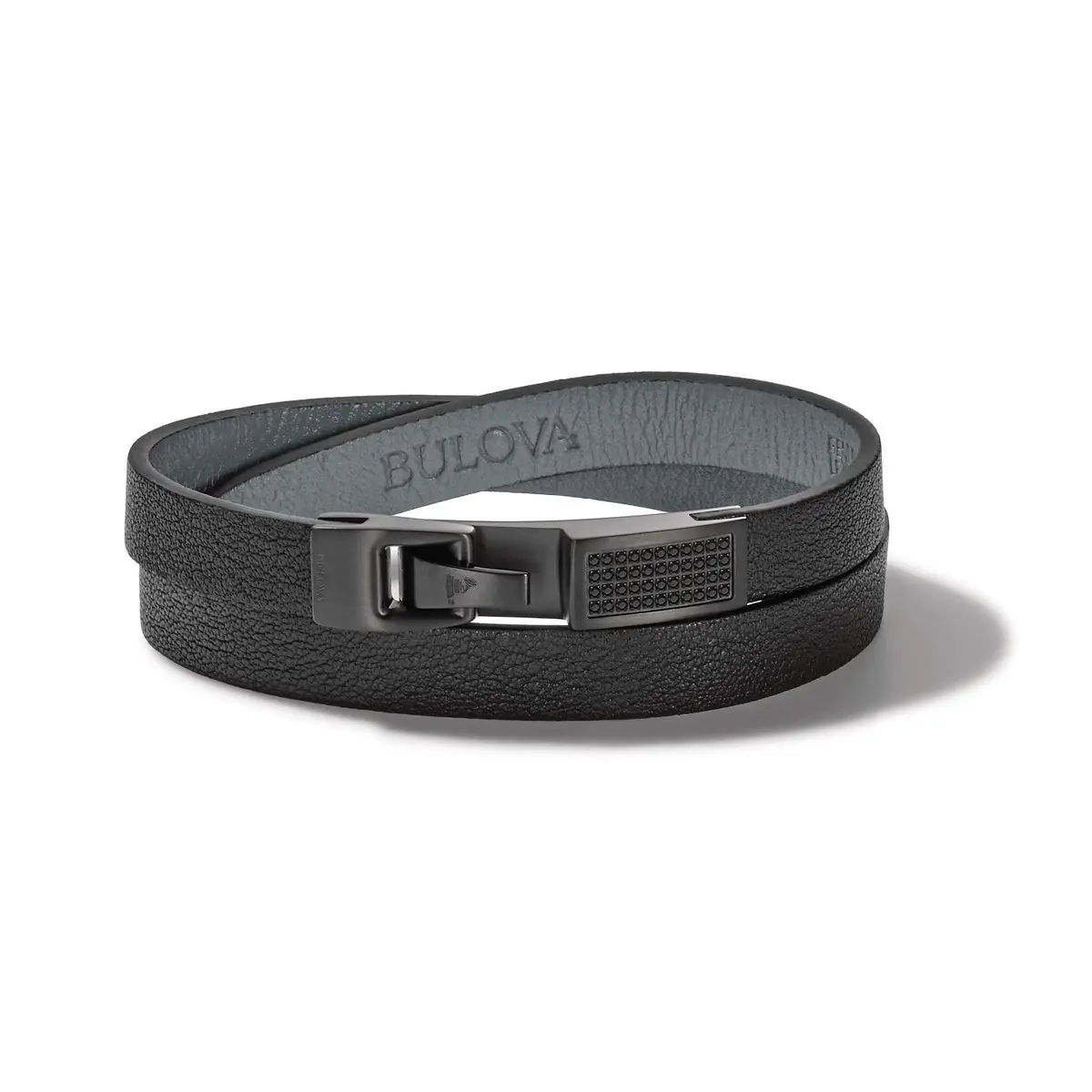 Bulova Men's Latin Grammy Double Wrap Black Leather Bracelet with Diamonds | Modern Sport Style (70-120 chars) - main product image
