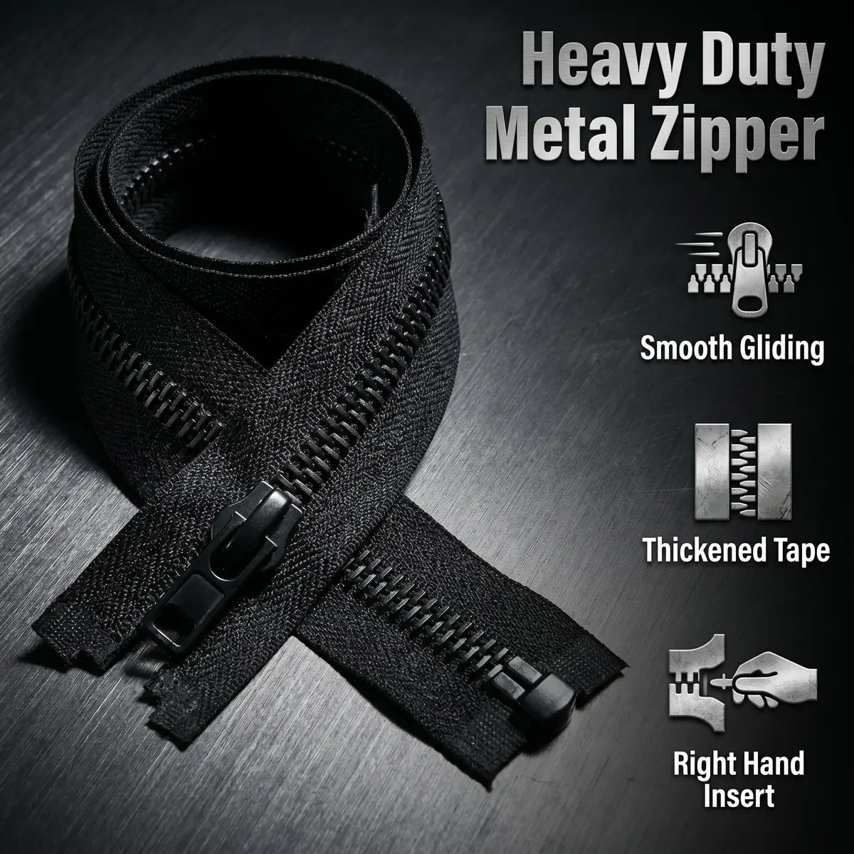 MebuZip #8 20 Inch Black Nickel Teeth Separating Jacket Zipper for Men (RH) | Heavy Duty Metal Zipper for Jackets - view 3