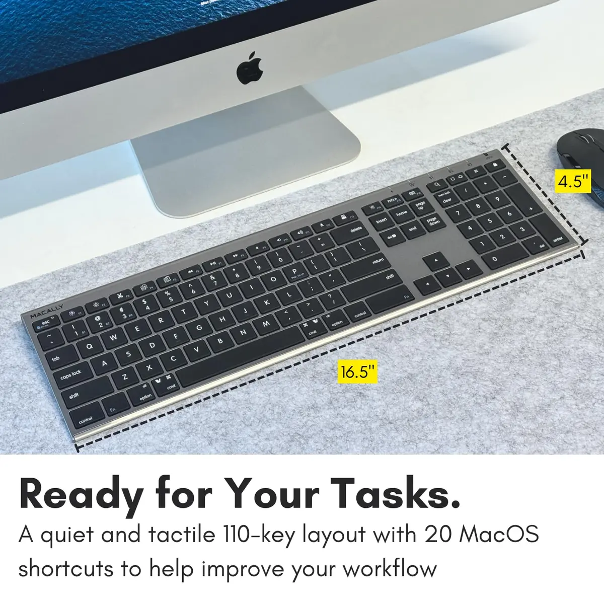 Macally ACEBTKEYSG Wireless Bluetooth Keyboard for Mac - 110 Keys, 20 Shortcuts, Numeric Keypad, Space Gray - view 5