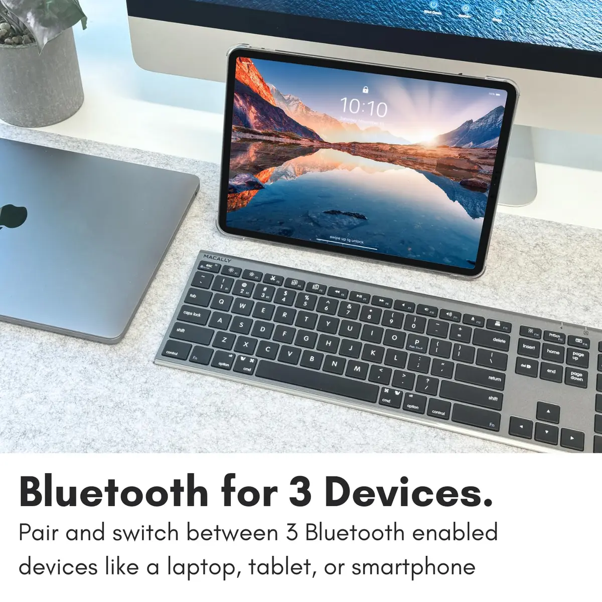 Macally ACEBTKEYSG Wireless Bluetooth Keyboard for Mac - 110 Keys, 20 Shortcuts, Numeric Keypad, Space Gray - view 3
