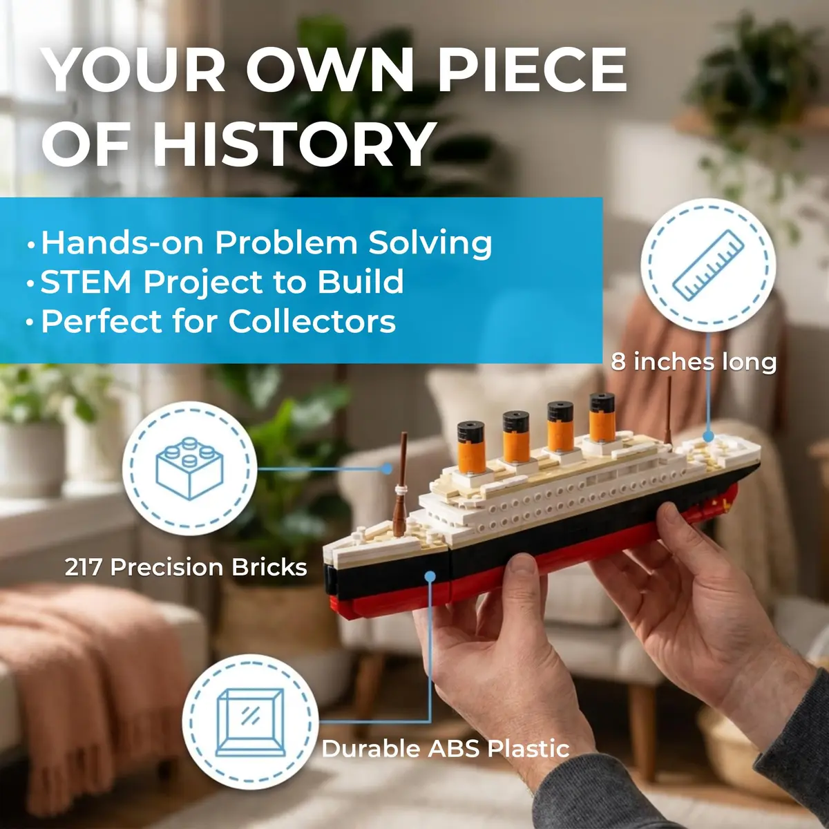 Brick Loot Titanic Building Set, 217-Pcs Historic Ocean Liner Brick Display | STEM Learning Toy for Kids & Adults - view 2