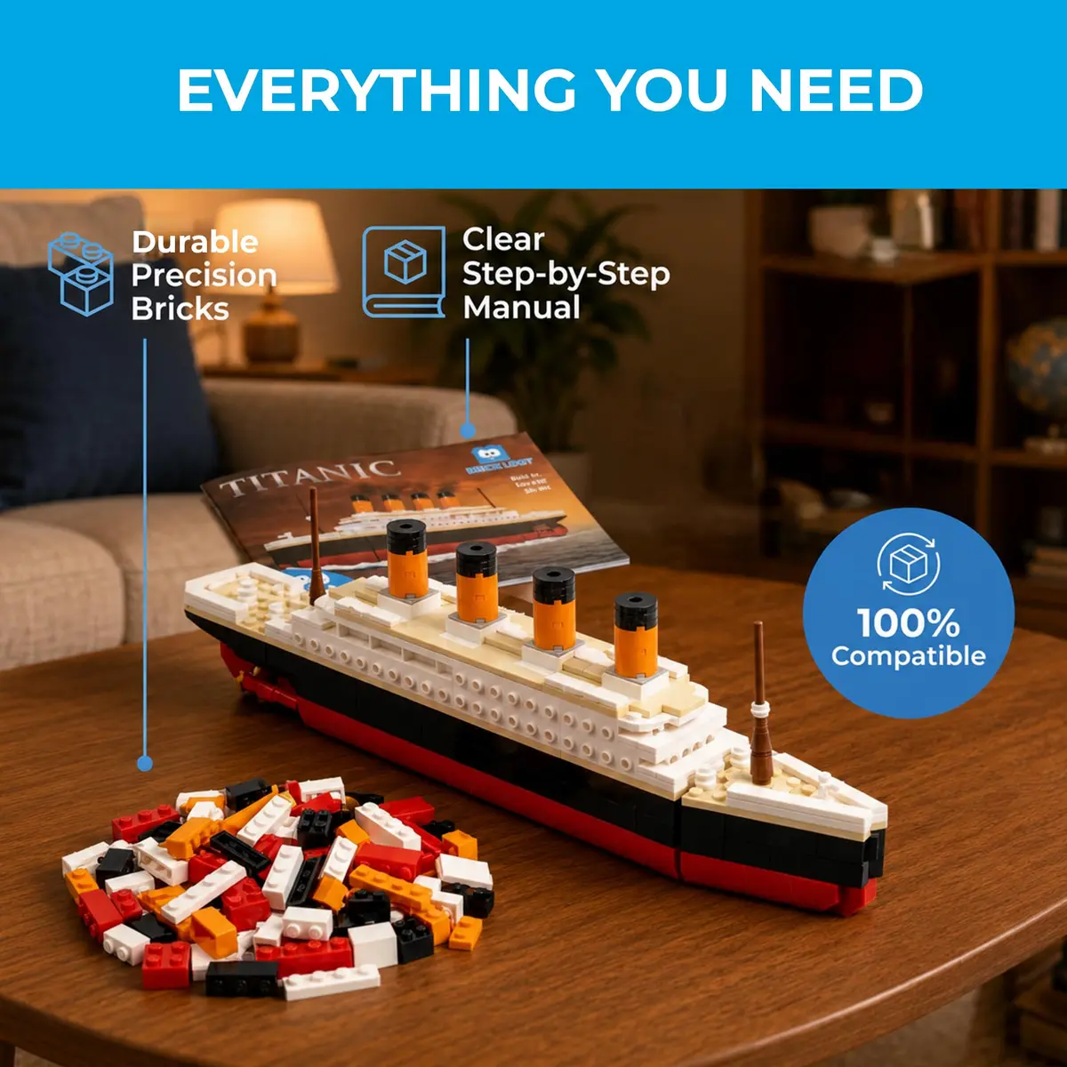Brick Loot Titanic Building Set, 217-Pcs Historic Ocean Liner Brick Display | STEM Learning Toy for Kids & Adults - view 3