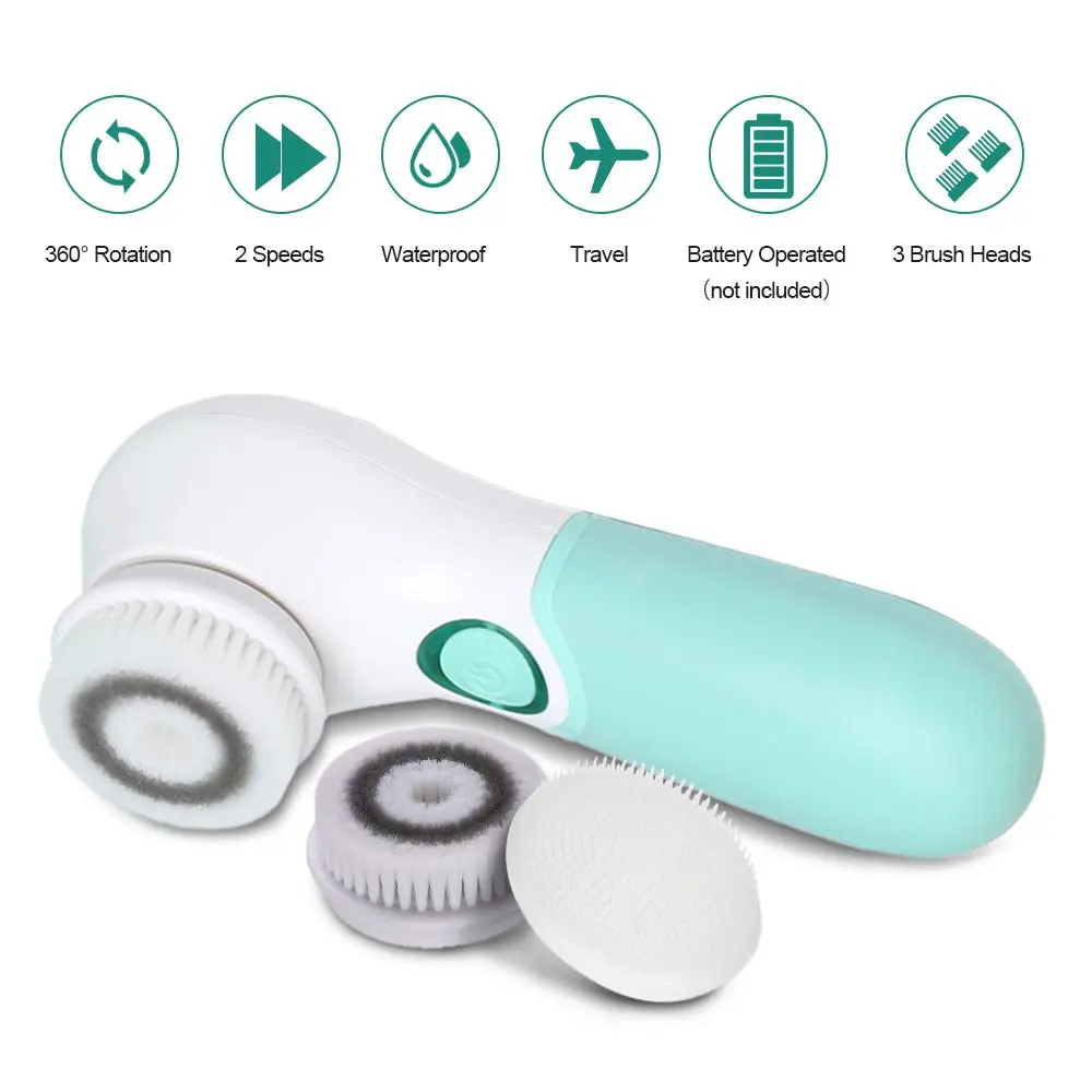 TOUCHBeauty Facial Cleansing Brush Electric Face Exfoliating Massage Brush 2-Speed Deep Cleaning, 3 Heads, Waterproof, AA Battery - view 4