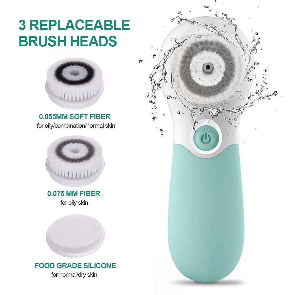 TOUCHBeauty Facial Cleansing Brush Electric Face Exfoliating Massage Brush 2-Speed Deep Cleaning, 3 Heads, Waterproof, AA Battery - view 2