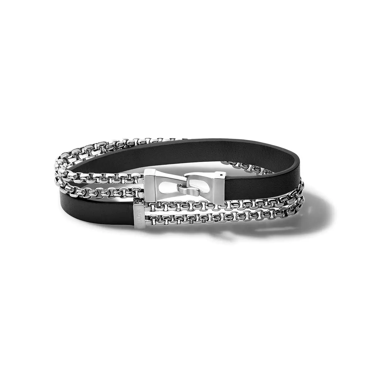 Bulova Men's Classic Double Wrap Leather & Stainless Steel Chain Bracelet | Layered Look, 7.5-8 Inches - main product image