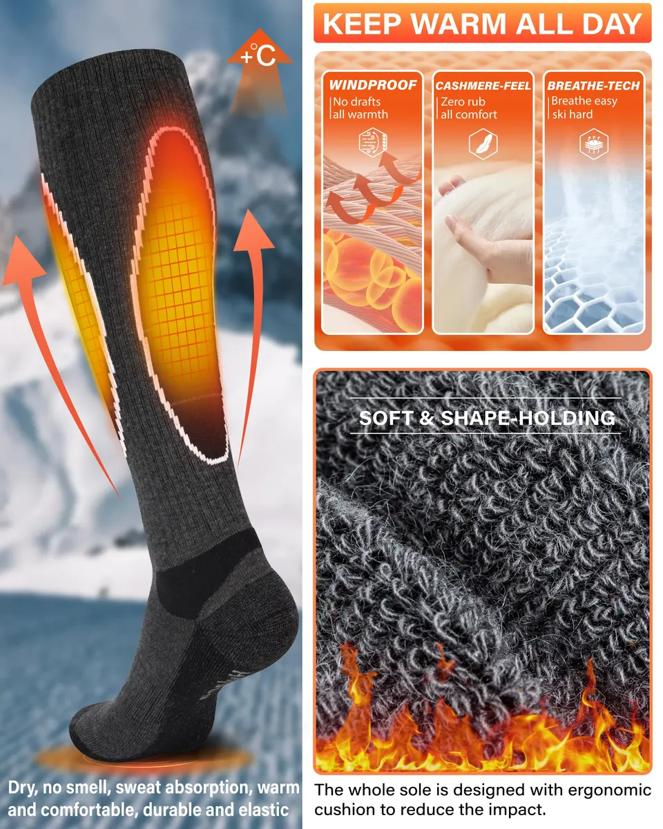 Hylaea Merino Wool Ski Socks Large | Thermal Knee-high Snowboarding Socks - view 4
