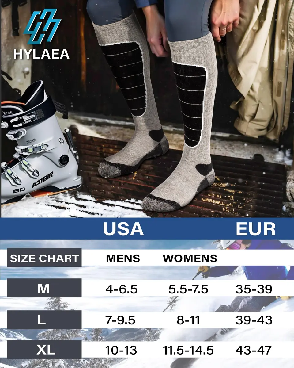 Hylaea Unisex Knee High Merino Wool Ski Snowboard Socks, Cushioning & Warm | Thermal, Moisture Wicking, Cushioned, Compression - view 6