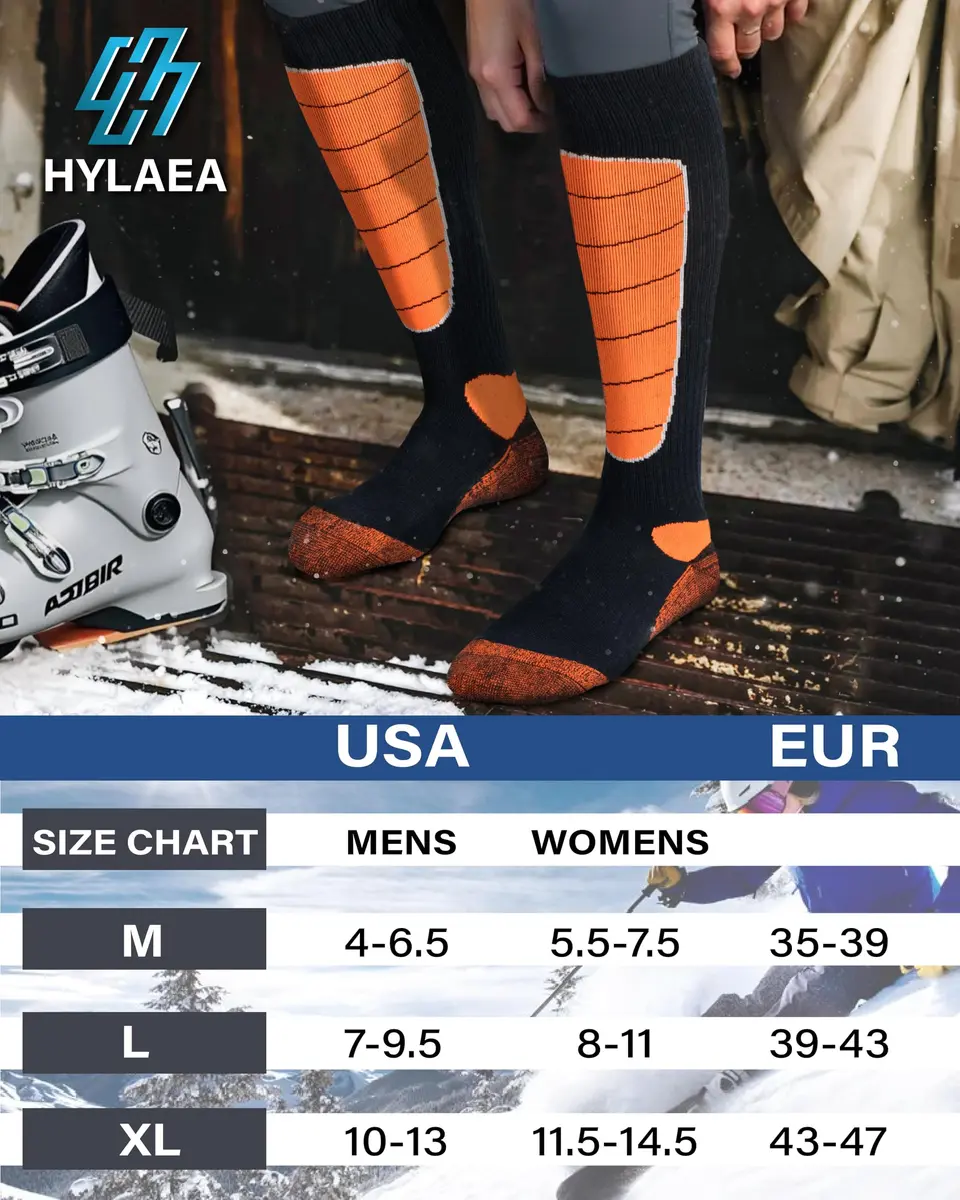 Hylaea Merino Wool Cold Weather Socks for Ski, Snowboarding, Snow, Winter, Knee-high Warm Socks, Thermal, Cushioned, Moisture Wick, Hunting, Cycling (Medium, Red Blue Green) - view 6