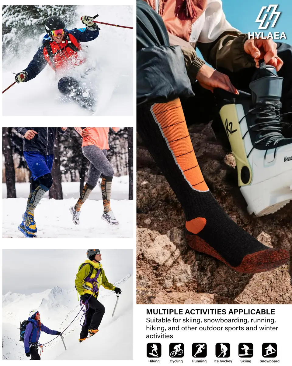 Hylaea Merino Wool Cold Weather Socks for Ski, Snowboarding, Snow, Winter, Knee-high Warm Socks, Thermal, Cushioned, Moisture Wick, Hunting, Cycling (Medium, Red Blue Green) - view 7