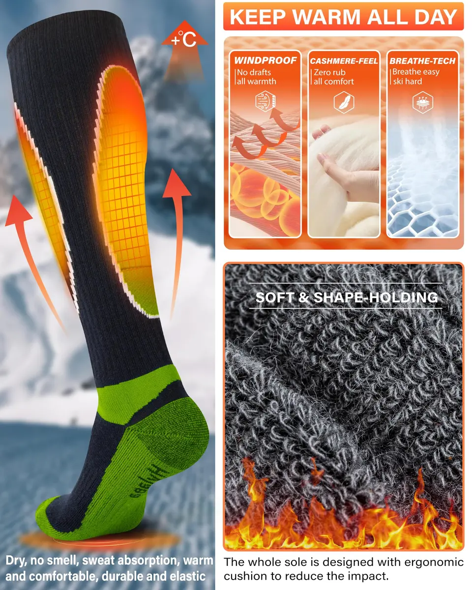Hylaea Merino Wool Cold Weather Socks for Ski, Snowboarding, Snow, Winter, Knee-high Warm Socks, Thermal, Cushioned, Moisture Wick, Hunting, Cycling (Medium, Red Blue Green) - view 4