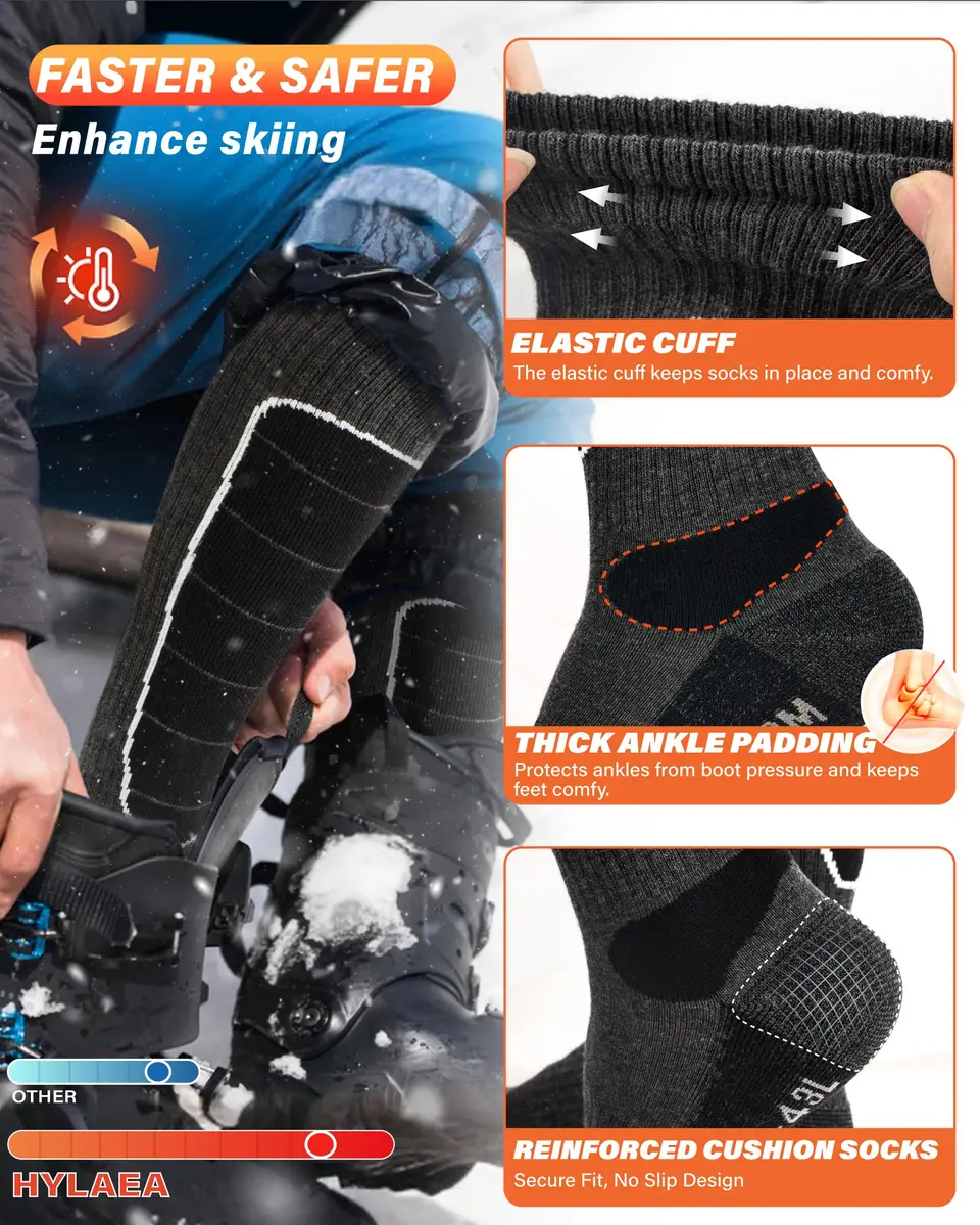 Hylaea Merino Wool Ski Socks Over the Calf | Thermal, Moisture-Wicking & Knee-High (120 chars) - view 5