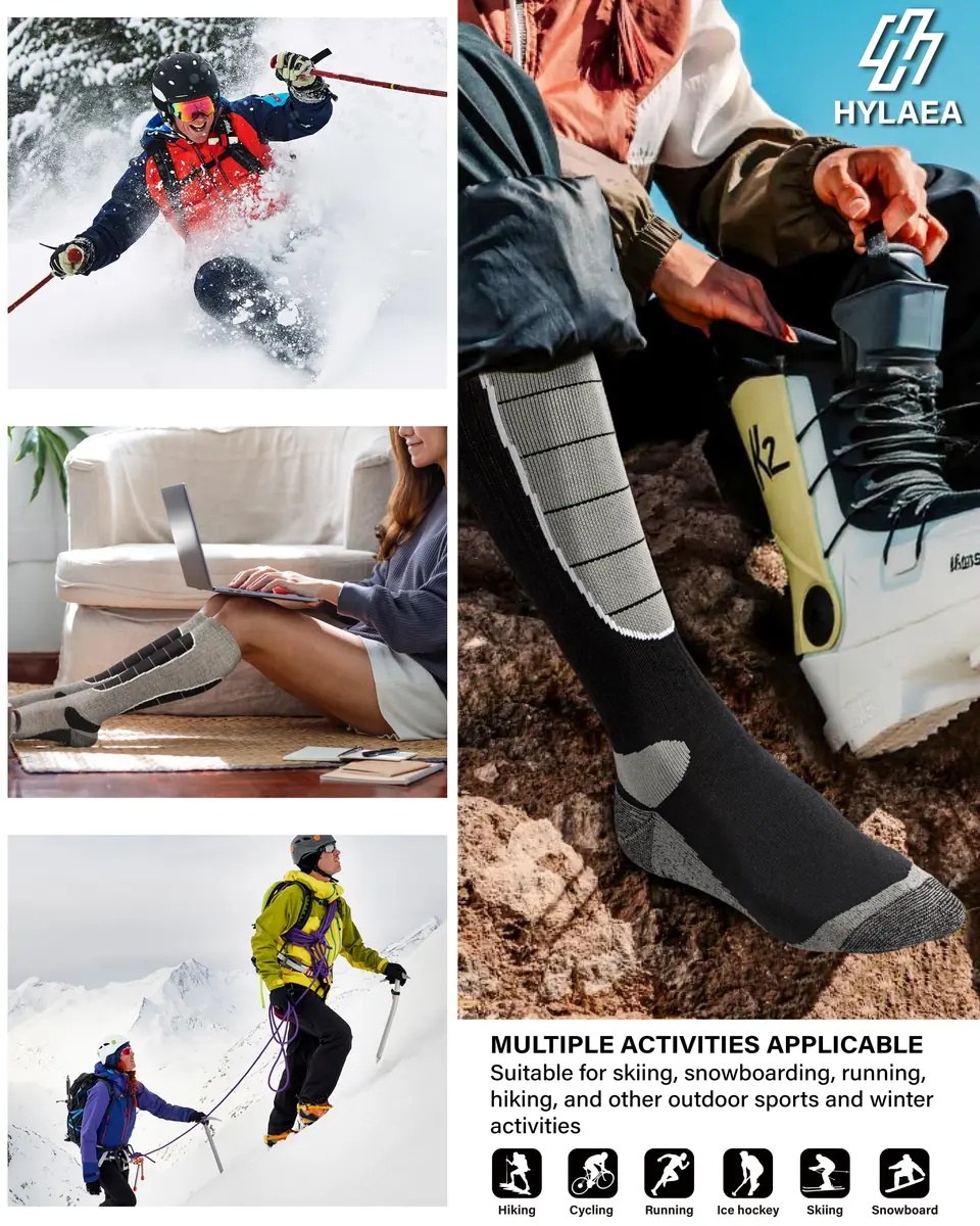 Hylaea Merino Wool Ski Socks Over the Calf | Thermal, Moisture-Wicking & Knee-High (120 chars) - view 7