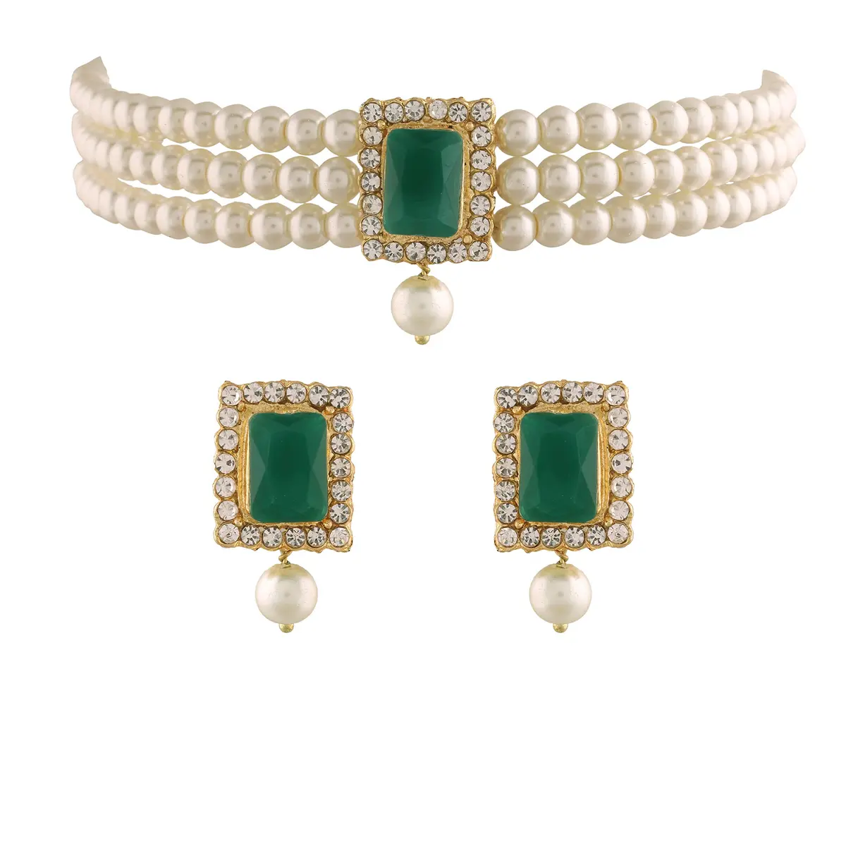 I Jewels Traditional Indian Wedding Bollywood Stone Pearl Choker Necklace & Earring Set Style 26 | 26 cm Necklace Length, 65 g Weight - main product image