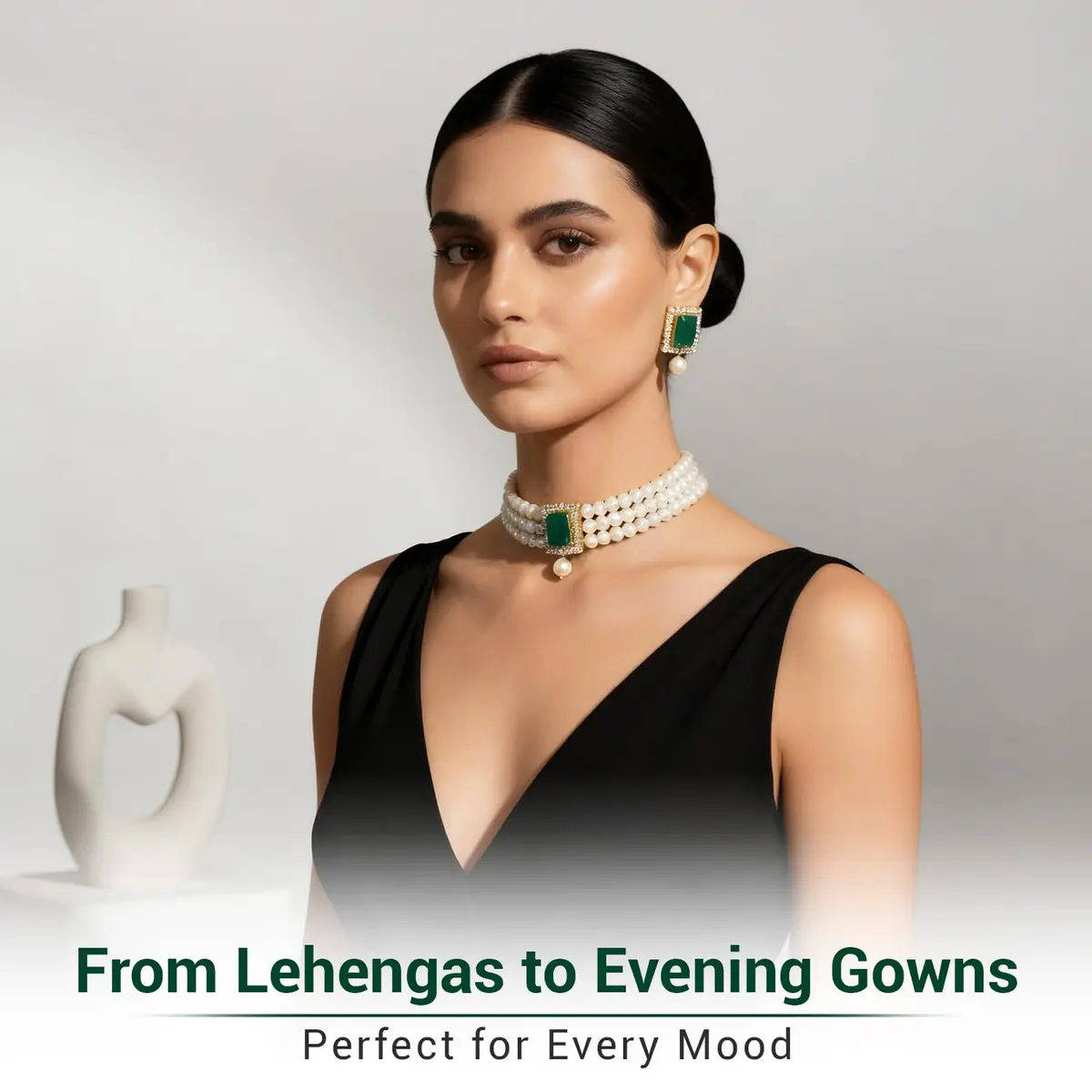 I Jewels Traditional Indian Wedding Bollywood Stone Pearl Choker Necklace & Earring Set Style 26 | 26 cm Necklace Length, 65 g Weight - view 7