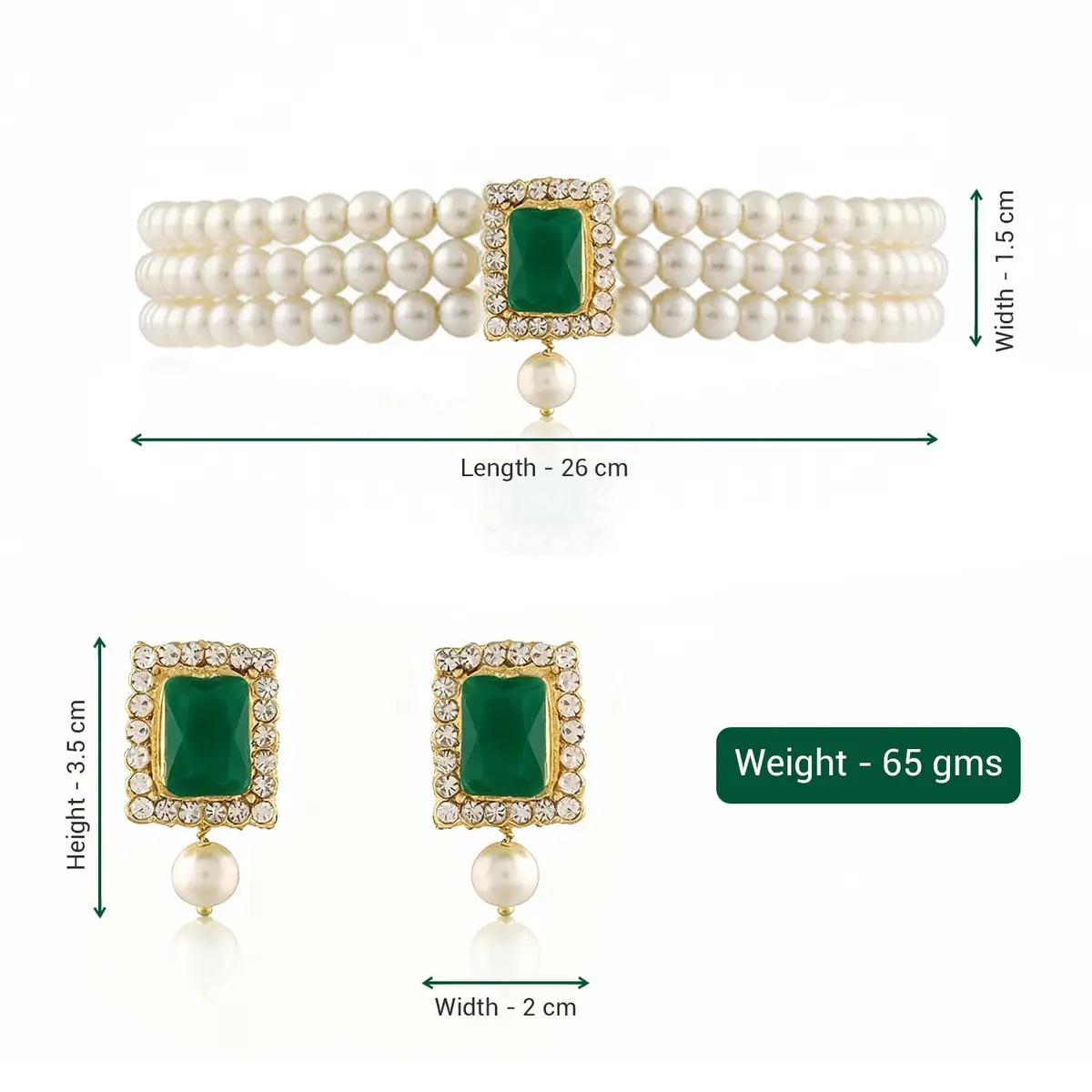I Jewels Traditional Indian Wedding Bollywood Stone Pearl Choker Necklace & Earring Set Style 26 | 26 cm Necklace Length, 65 g Weight - view 9
