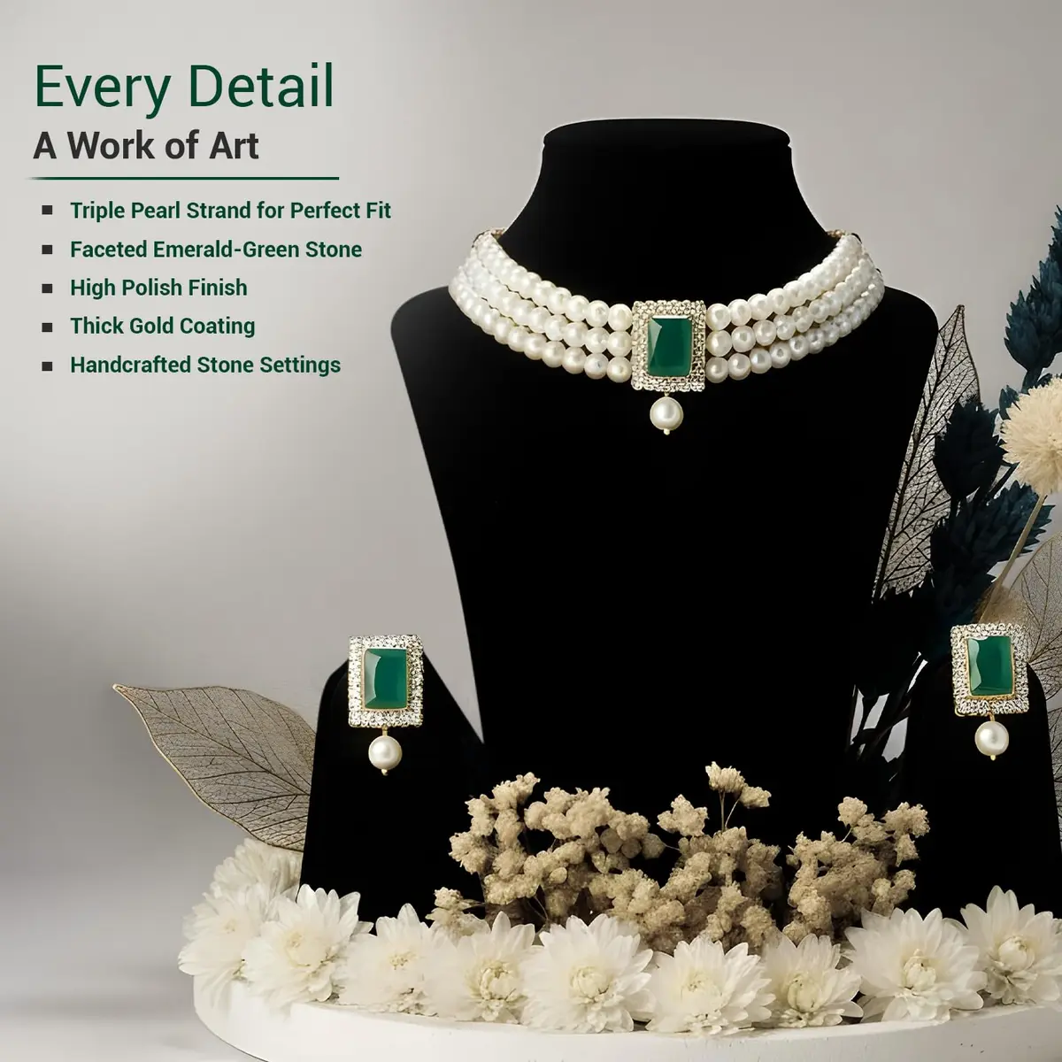 I Jewels Traditional Indian Wedding Bollywood Stone Pearl Choker Necklace & Earring Set Style 26 | 26 cm Necklace Length, 65 g Weight - view 3