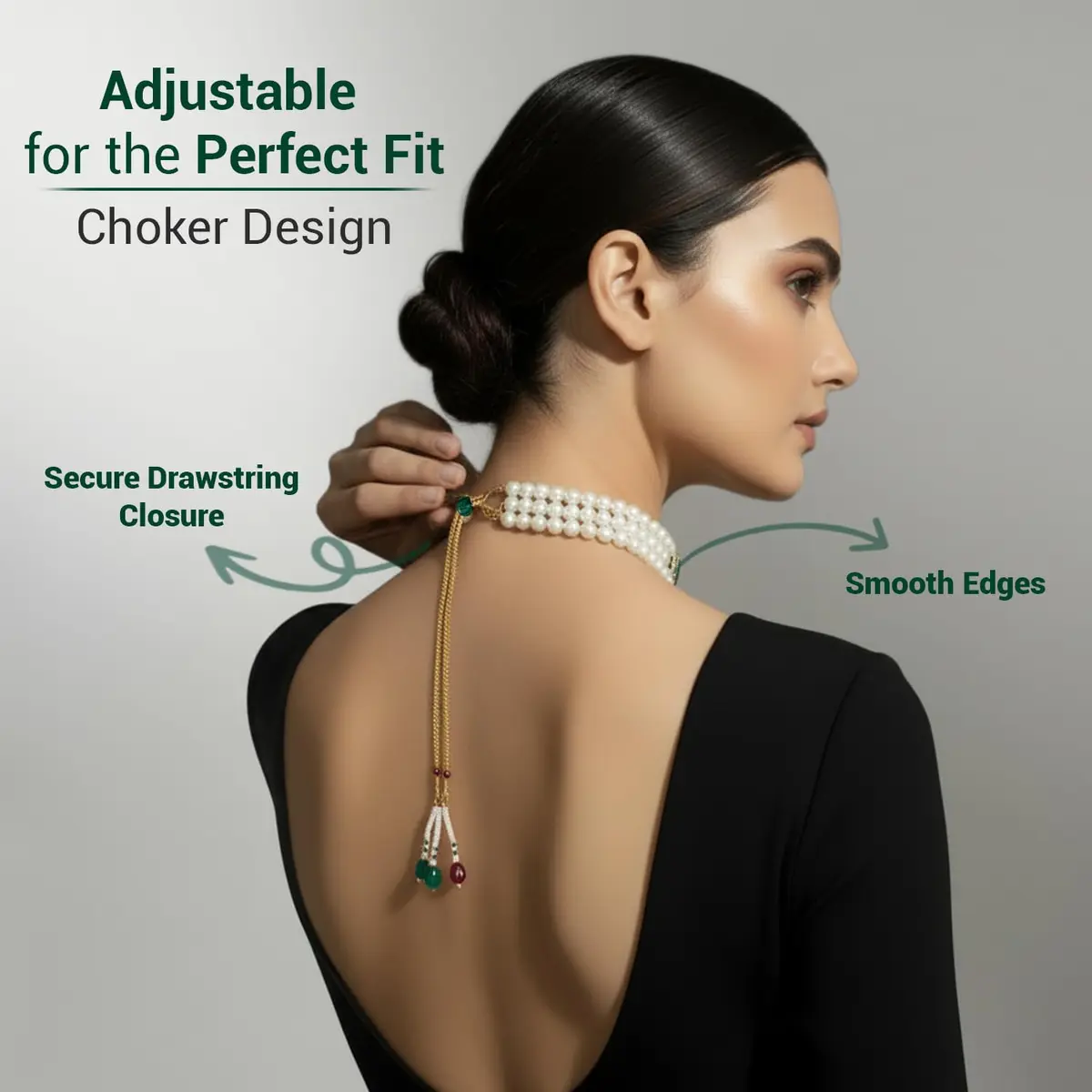 I Jewels Traditional Indian Wedding Bollywood Stone Pearl Choker Necklace & Earring Set Style 26 | 26 cm Necklace Length, 65 g Weight - view 4