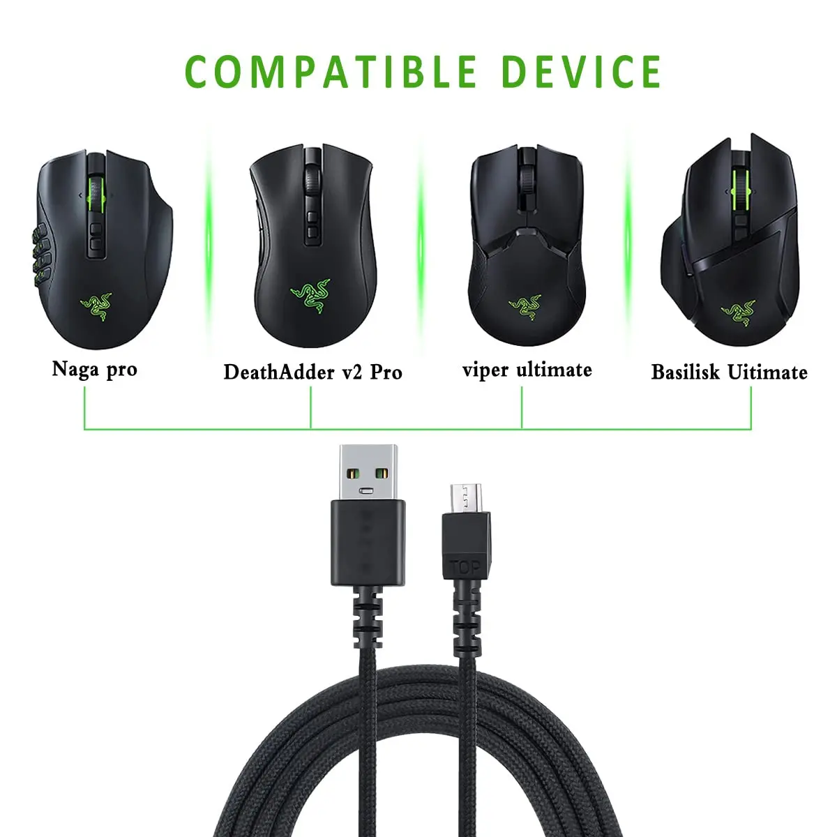 HUYUN USB Charging Cable for Razer Naga Pro & DeathAdder V2 pro & Basilisk & Viper Ultimate 1.9m | Compatible with Razer Hyperspeed Wireless Mouse - view 4
