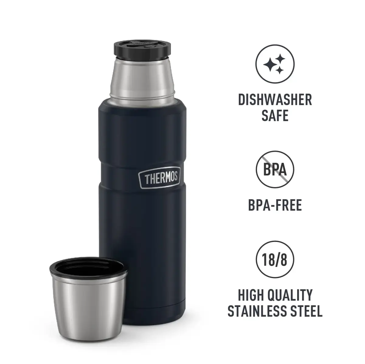 THERMOS Stainless King Vacuum-Insulated Compact Bottle, 591ml (16 Ounce), Midnight Blue | Hot for 18 Hrs, Cold for 24 Hrs - view 5