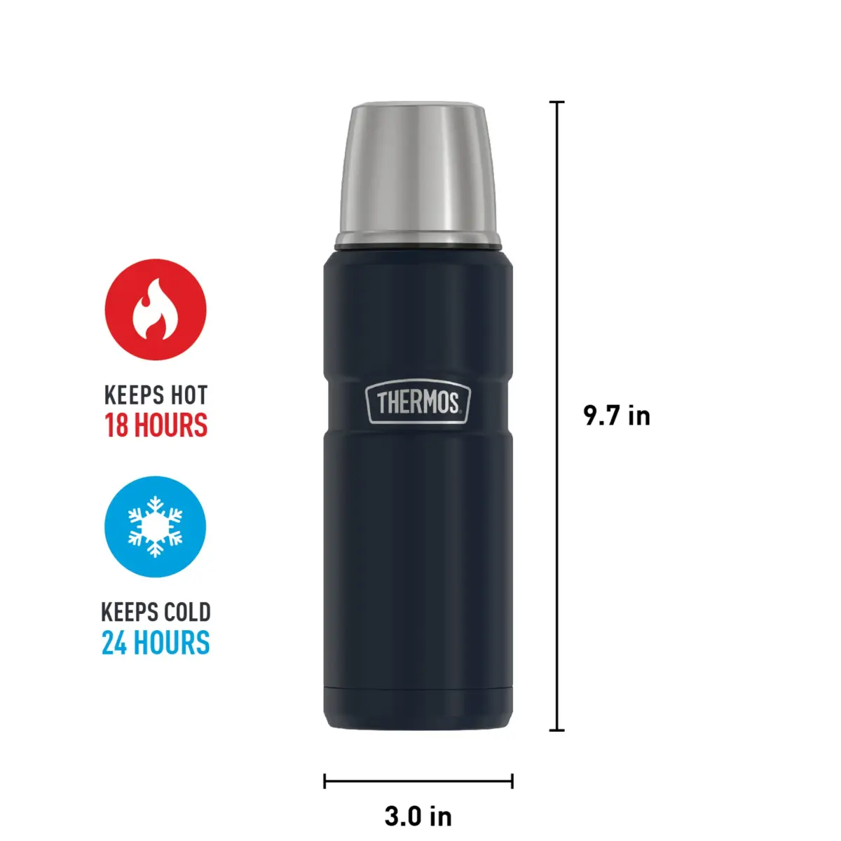 THERMOS Stainless King Vacuum-Insulated Compact Bottle, 591ml (16 Ounce), Midnight Blue | Hot for 18 Hrs, Cold for 24 Hrs - view 6