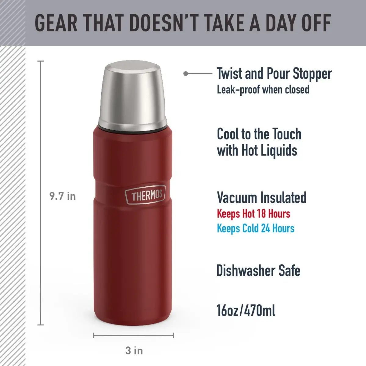 THERMOS Stainless King Vacuum-Insulated Compact Bottle 590ml (16 Ounce) | Hot 18 Hrs, Cold 24 Hrs - view 3