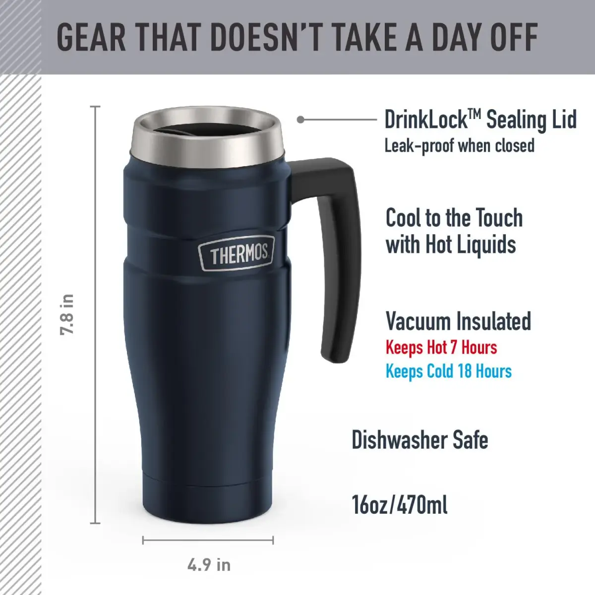 THERMOS Stainless King 16oz Travel Tumbler - Midnight Blue | Hot 7 Hrs, Cold 18 Hrs - view 2