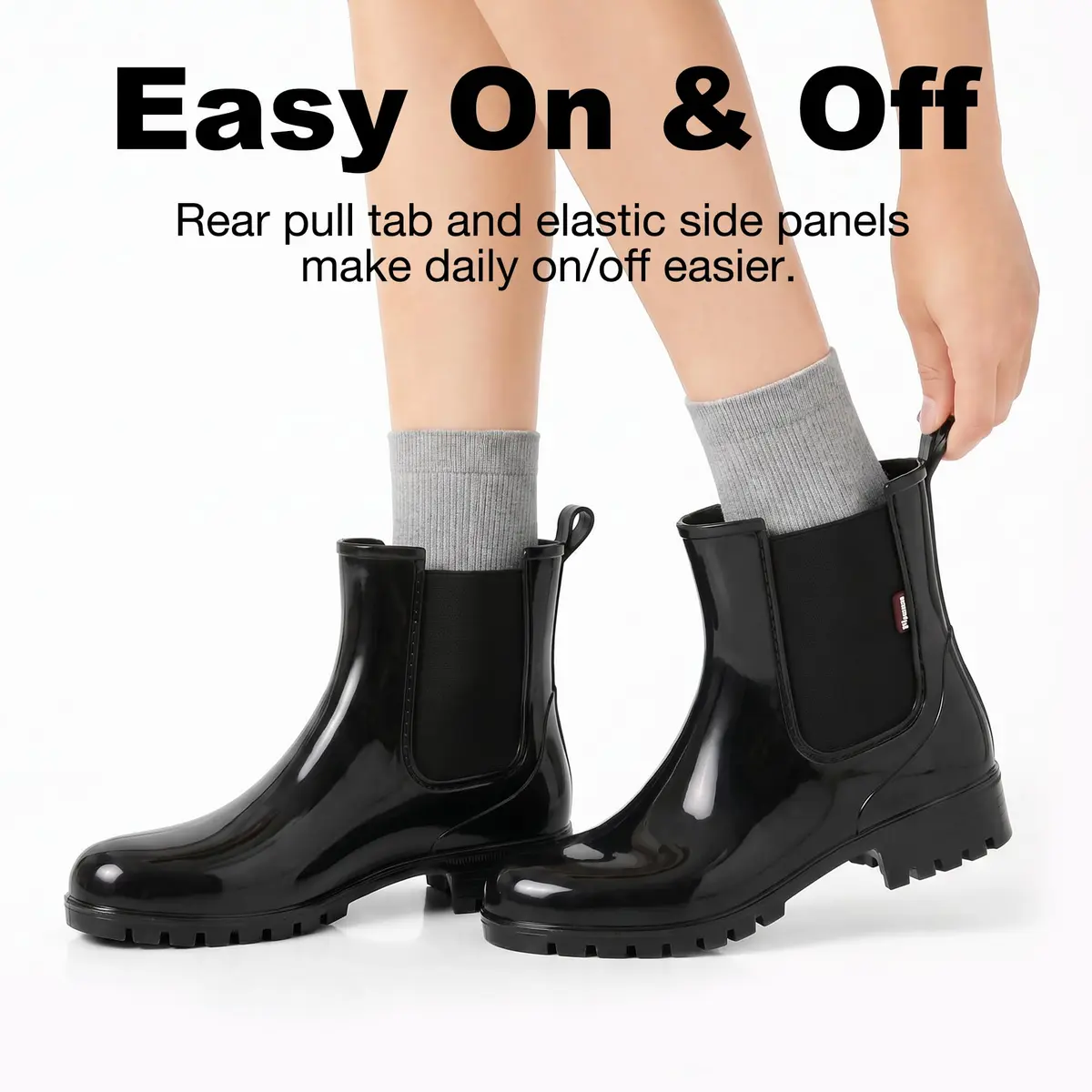 planone Black Chelsea Rain Boots for Women | Waterproof Ankle Height 24.1 cm (9.5 Inches) with Slip-Resistant Sole - view 5