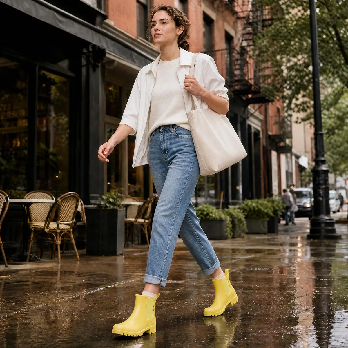 planone Women's Chelsea Rain Boots Cream Yellow | Waterproof Ankle Height, Slip-Resistant Sole - view 2
