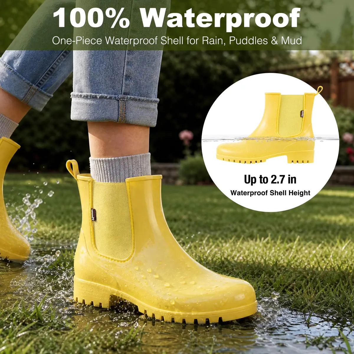 planone Women's Chelsea Rain Boots Cream Yellow | Waterproof Ankle Height, Slip-Resistant Sole - view 4