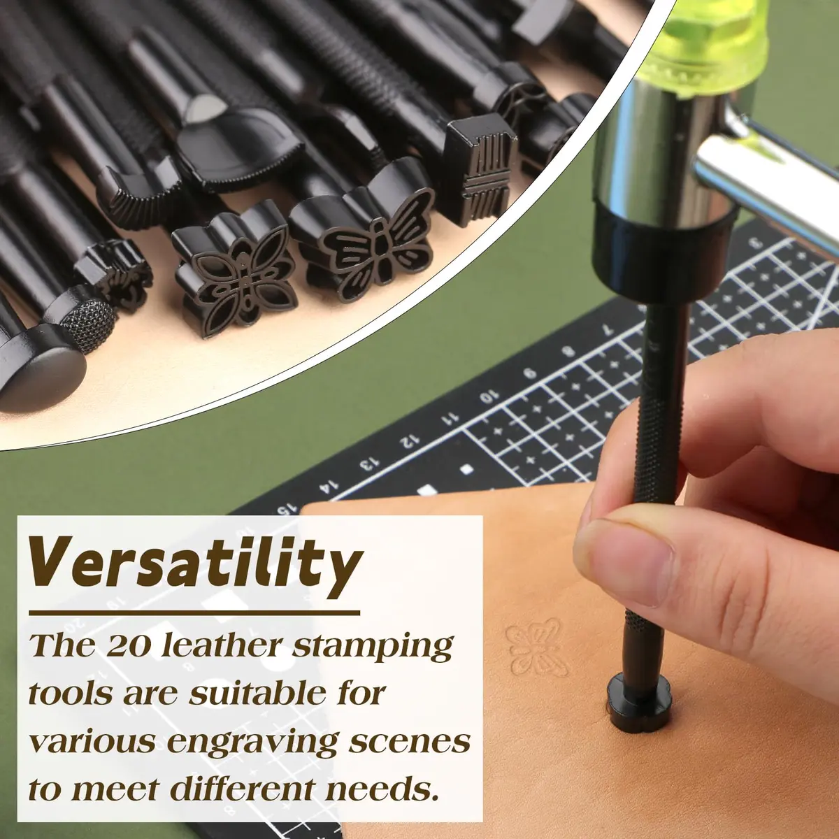 QMNNMA 20 PCS Leather Stamping Tools Kit | High-Quality Metal Carving Set for Leather Craft - view 5