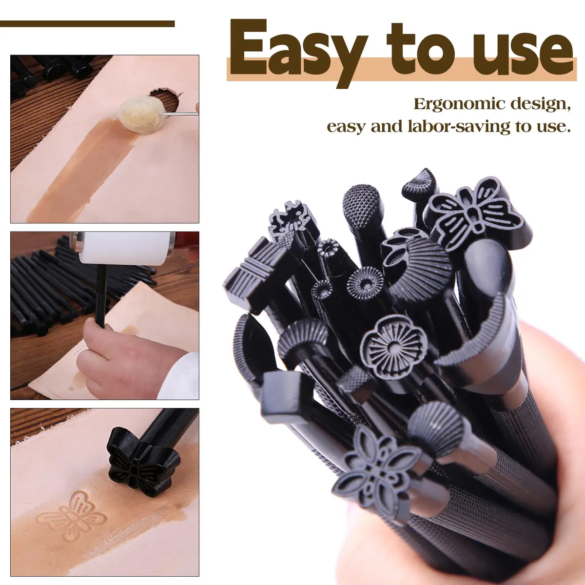 QMNNMA 20 PCS Leather Stamping Tools Kit | High-Quality Metal Carving Set for Leather Craft - view 3