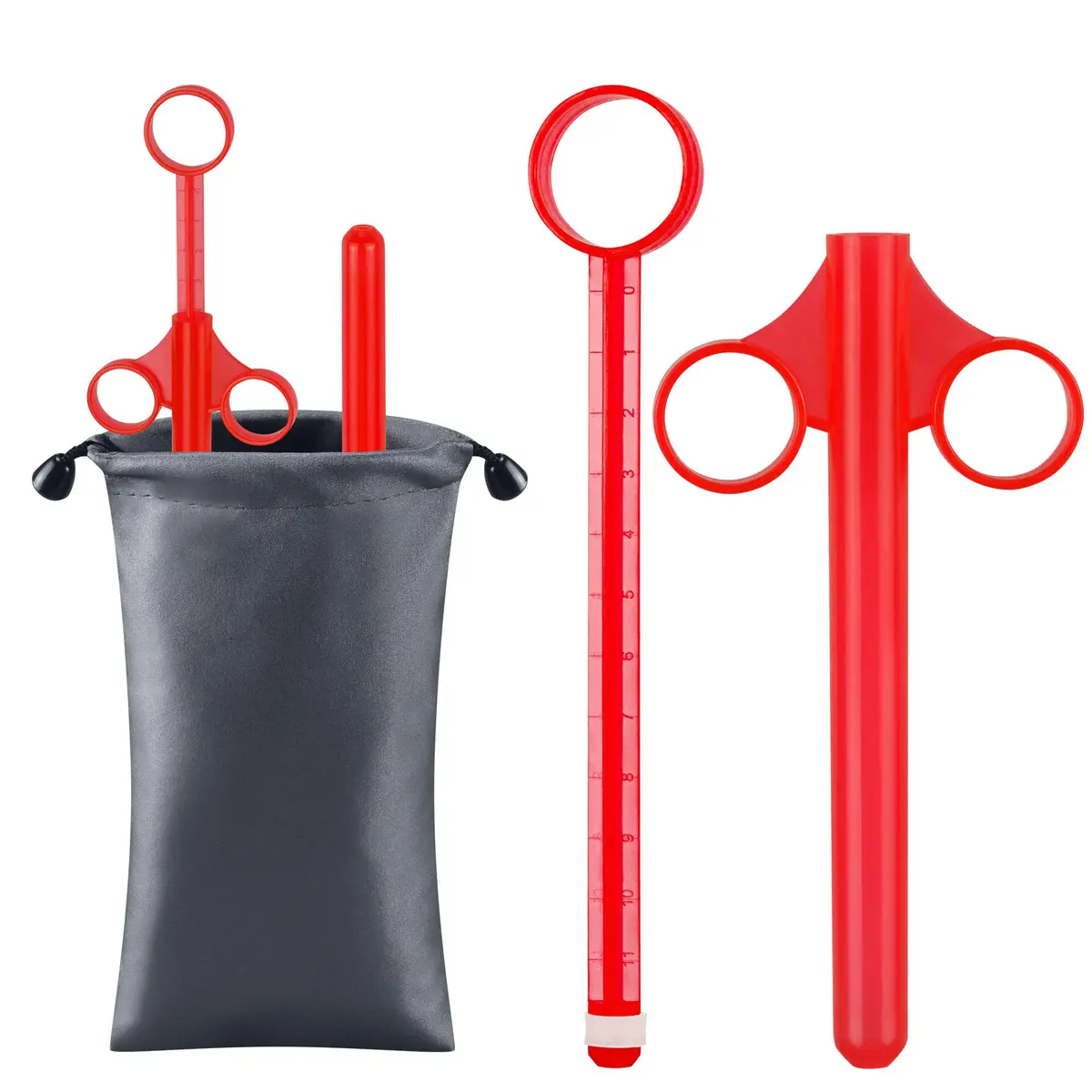 NEWJINDA Lube Applicator Syringe with Storage Bag, 2-Pack Red, 10ml Precise Scales | Reusable Anal Lube Shooter - main product image