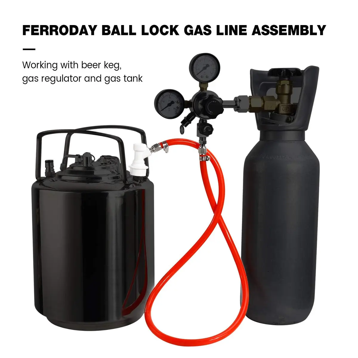 Ferroday Ball Lock Gas Line Assembly 5ft (1.52m) Red | Leak-Proof CO2 Hose for Home Brewing - view 7