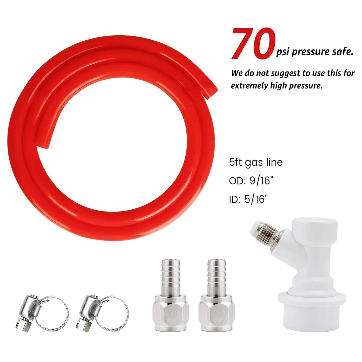 Ferroday Ball Lock Gas Line Assembly 5ft (1.52m) Red | Leak-Proof CO2 Hose for Home Brewing - view 2