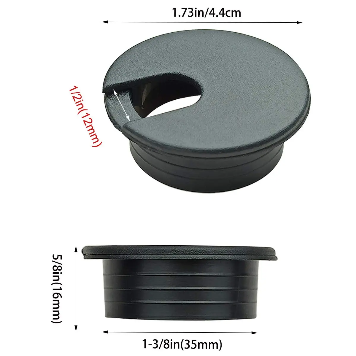 TTSAM Black Plastic Wire Cord Cable Grommets Hole Cover, 35mm (1-3/8 Inch) Mounting Hole Diameter | Pack of 6 - view 4