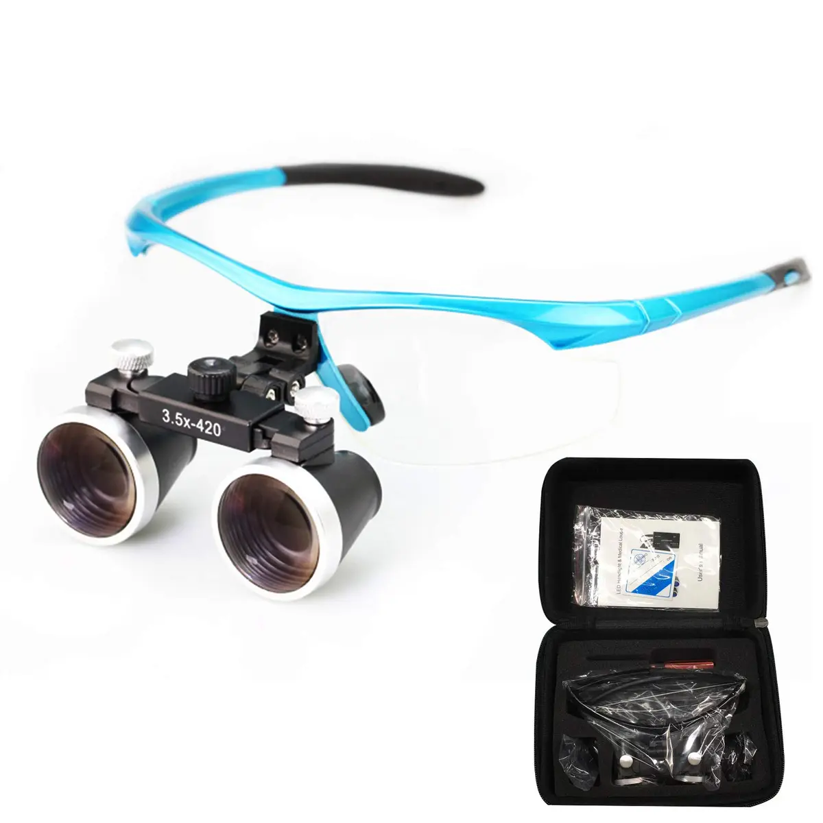 Dentasop Blue Dental Binocular Loupes 3.5x Magnification, 420mm Working Distance | Professional Dental Loupes for Students & Dentists - main product image