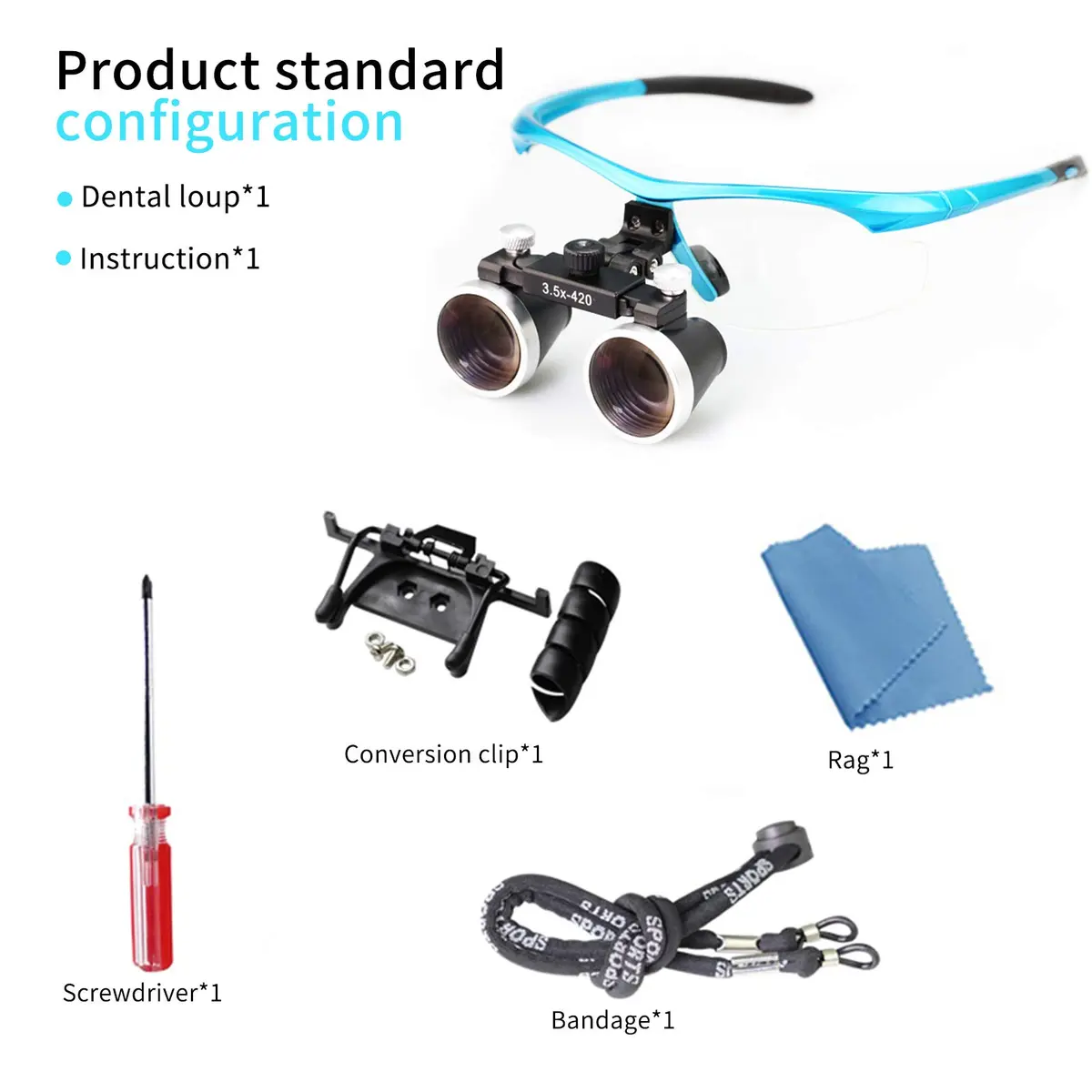 Dentasop Blue Dental Binocular Loupes 3.5x Magnification, 420mm Working Distance | Professional Dental Loupes for Students & Dentists - view 2