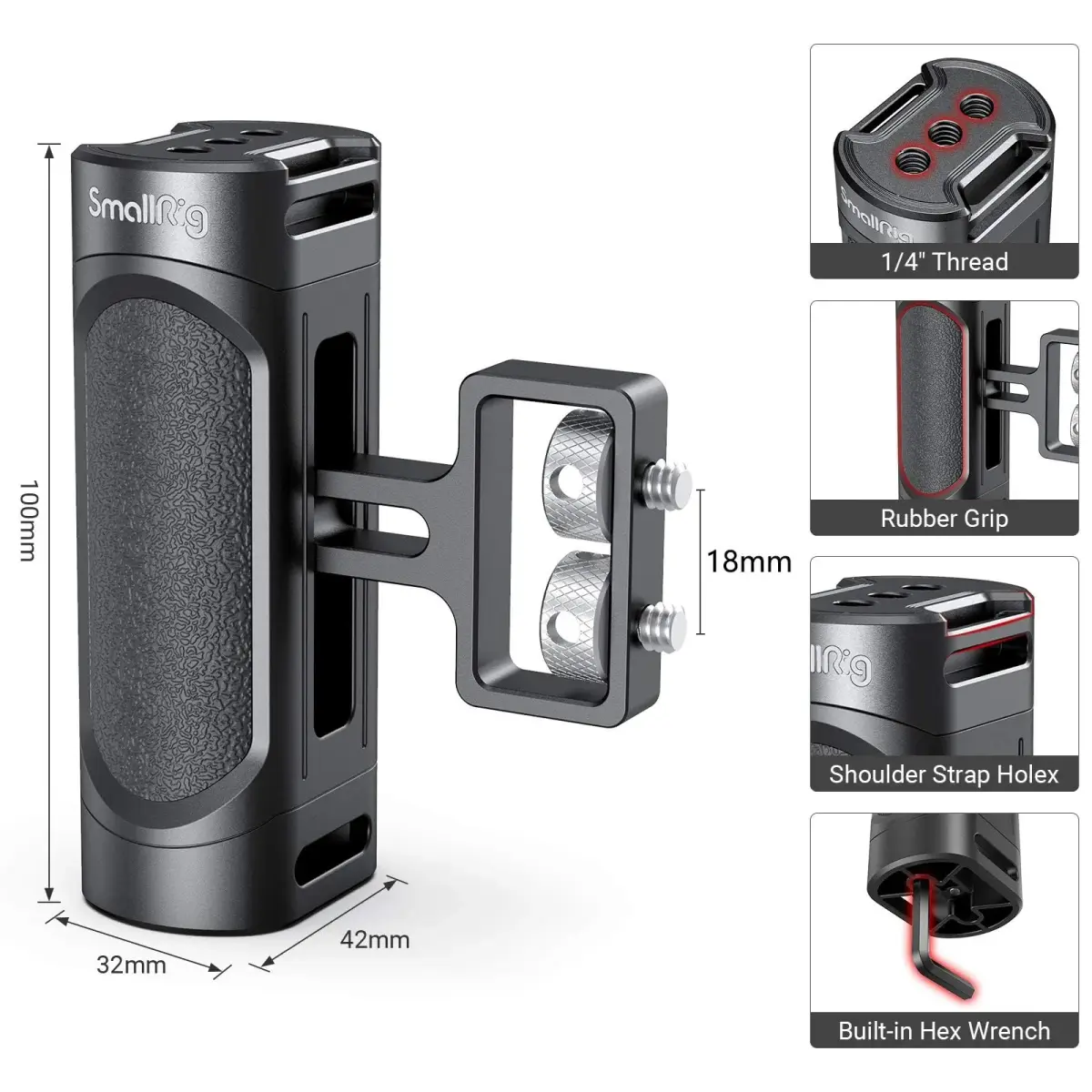 SMALLRIG Mini Side Handle Handgrip with Dual 1/4"-20 Screw Mount & Built-in Wrench, Up and Down Adjustable (139g) | Camera Cage Mount - view 6