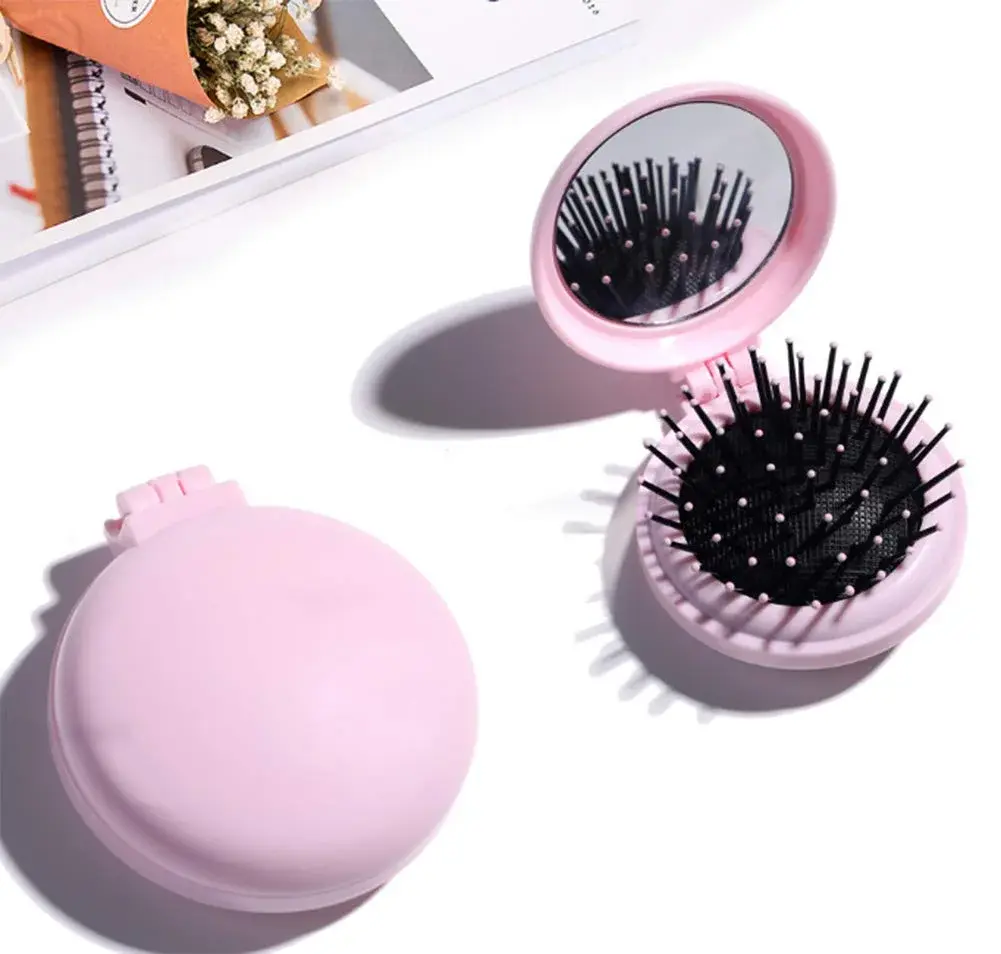AKOAK Pink Folding Massage Comb with Mirror & Airbag Cushion, 6.5cm | Detangles & Massages Scalp - view 5