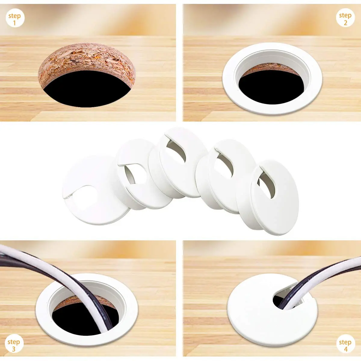TTSAM 6pcs Plastic Wire Cord Cable Grommets Hole Cover for Desks | 35mm Mounting Hole Diameter - view 6