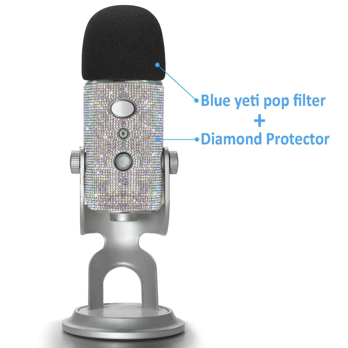 YOUSHARES Blue Yeti Foam Windscreen with Glitter Bling Sticker, Silver | Compatible with Blue Yeti Microphones - view 2