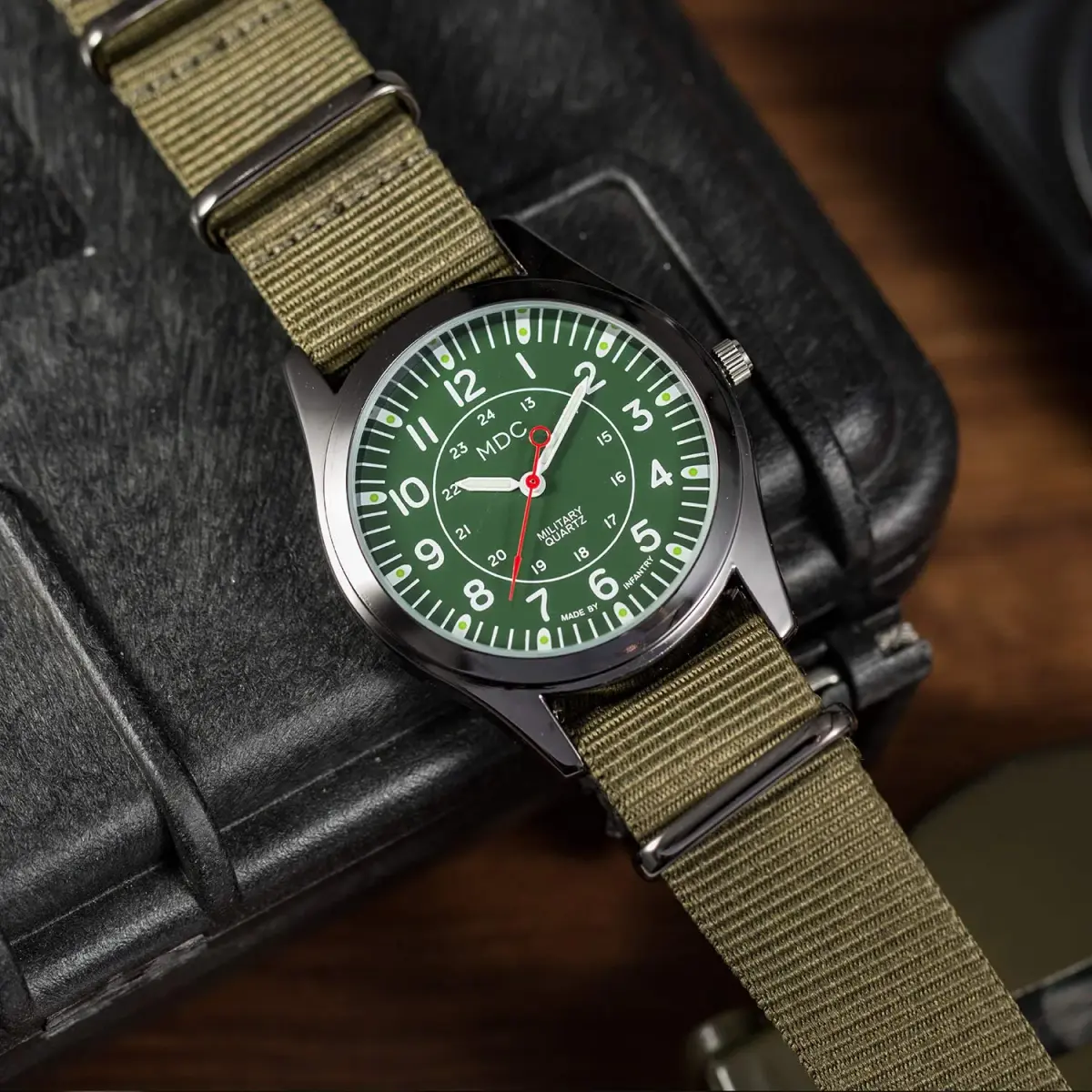 Infantry MDC Mens Military Field Watch 40mm Green Dial Olive Nylon Strap | Japanese Quartz Movement - view 4