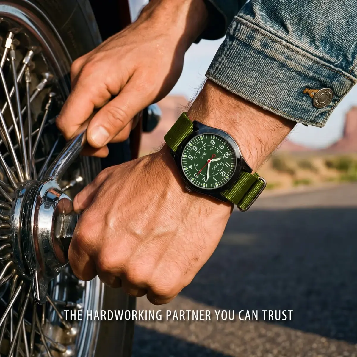 Infantry MDC Mens Military Field Watch 40mm Green Dial Olive Nylon Strap | Japanese Quartz Movement - view 2
