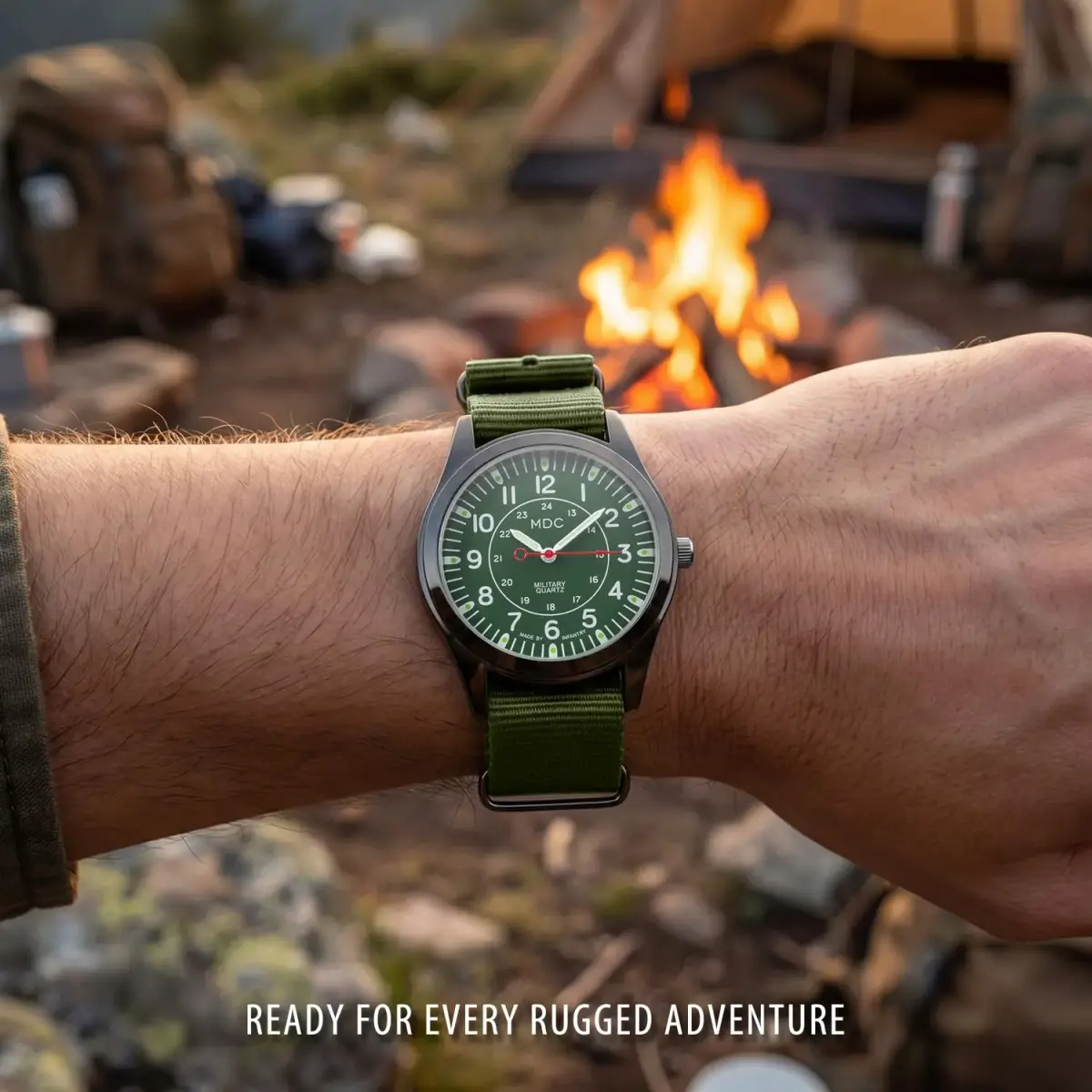 Infantry MDC Mens Military Field Watch 40mm Green Dial Olive Nylon Strap | Japanese Quartz Movement - view 3