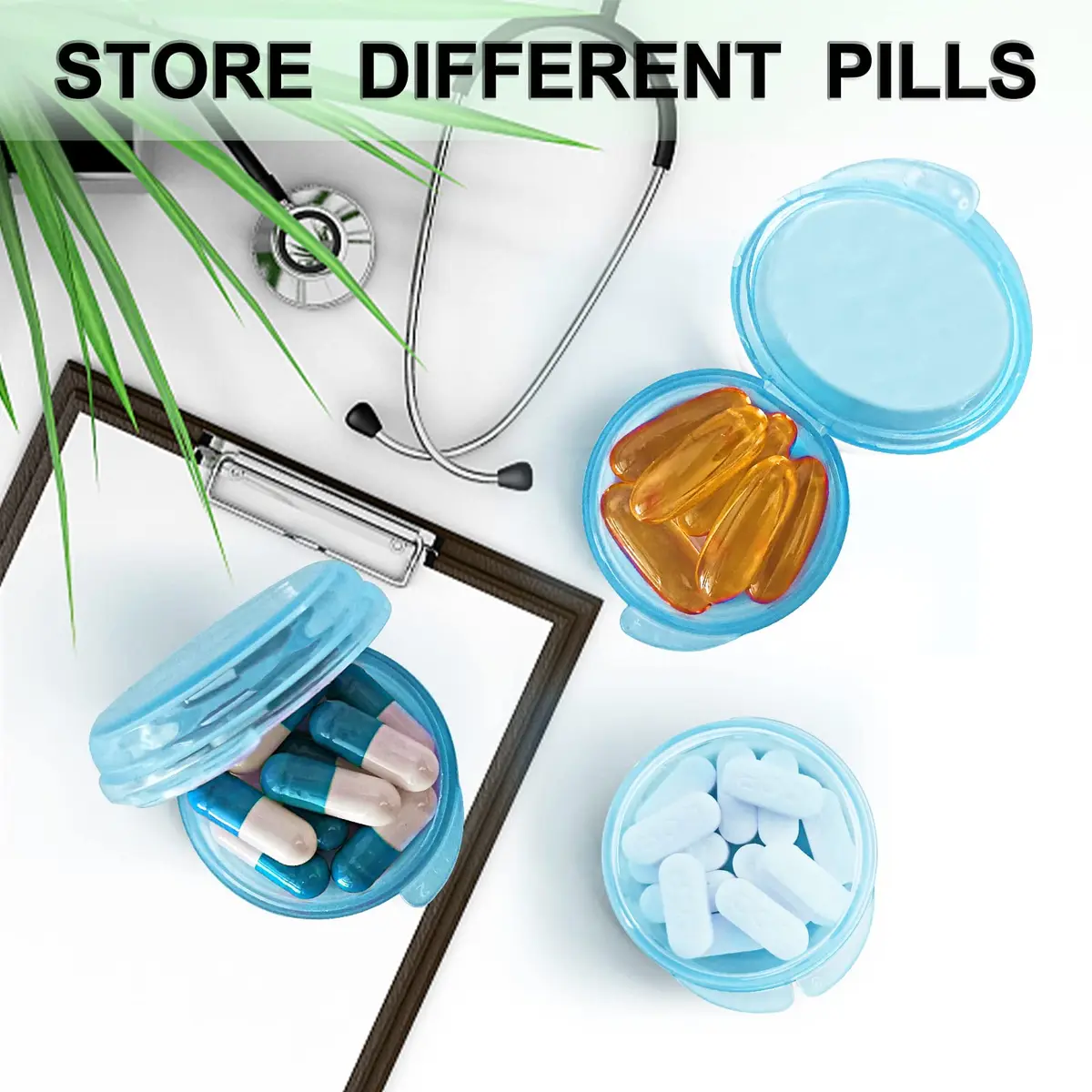 UHOUSE Small Pill Box 3 Pack Blue | FDA Approved Portable Medicine Container - view 3