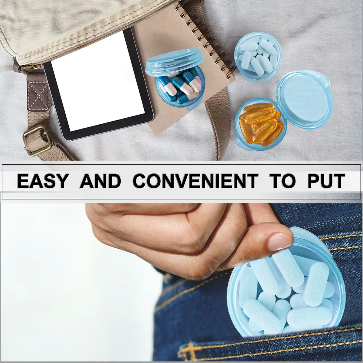 UHOUSE Small Pill Box 3 Pack Blue | FDA Approved Portable Medicine Container - view 4